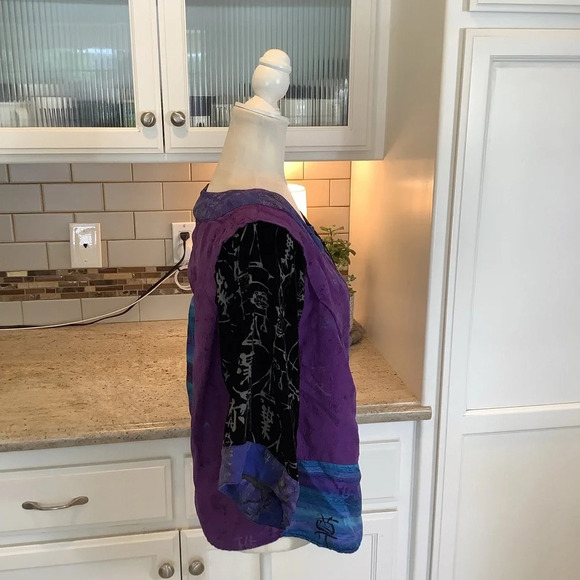 Chico’s Silk Topper Cardigan Size 2 (Large) Purple and Black - Picture 3 of 7